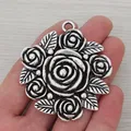 3Pcs Tibetan Silver Large Round Rose Flower Charms Pendants for DIY Necklace Jewelry Making Findings