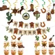 1set Cowboy Themed Party Supply Western Cowboy Birthday Banner Cake Topper Hanging Baby Shower