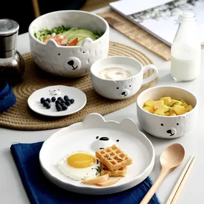 Japanese-style Ceramic Tableware Cute Girl Heart Bear Dishes Household Irregular Tableware Creative