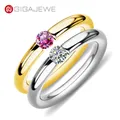 GIGAJEWE Moissanite 0.3ct 4mm Round Cut Nova Blue/Pink White Titanium Steel Ring Diamond Test Passed