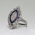 HOYON Vintage Palace Style Sapphire Ring Engagement Wedding Luxury Women's Diamond Ring s925 Silver