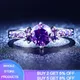 New Fashion 2.0ct Lab Amethyst Ring Solid Silver Color Rings for Women Purple Crystal Engagement