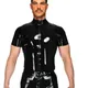 Mens Wetlook PVC Leather T Shirts Tops Black Punk Tight Fitness Clothing Short Sleeve Zipper Mens