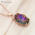 S&Z DESIGN New Fashion 585 Rose Gold Color Luxury Large Oval Crystal Pendant Necklace For Women