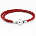 Red Moments Double Woven Leather Bracelet Round Clasp Fits Original sterling silver Charms & Beads