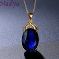 Amethyst Sapphire Gemstone Charm 18k Gold Plated Silver 36CT Oval Crystal Zircon Pendant Necklace