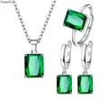 Fanqieliu 925 Silver Needle Square Crystal Drop Earrings Ring Pendant Necklace Jewelry Sets For