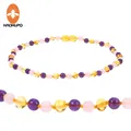 HAOHUPO 6 Design Amber Necklace Jewelry with Natural Rose Quartz Amethyst Gemstone Knotted Baltic