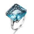 Original 925 Sterling Silver Aquamarine Gemstone Ring For Women Vintage Sparkling Birthstone Square