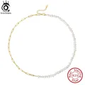 ORSA JEWELS Unique 925 Silver Paper Clip Chain Pearl Choker Necklace Vintage Chunky Link Necklace