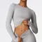 Women's Quick Dry Breathable Yoga Long Sleeves Crop Top Round Neck Sports Top Gym Fitness Workout