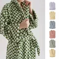 Luxurious Towels Plaid Retro Checkerboard Cotton Bathrobe Women Robe Soft Sleepwear Kimono Warm Bath