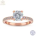 WUIHA Real 925 Sterling Silver Rose Gold Round 7MM VVS1 White Sapphire Created Moissanite Ring for