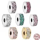 Sparkling Clear Pink Green Pavé Round Clips Charm Bead Fit Original Pandora Bracelet Bangle DIY 925