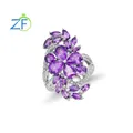 GZ ZONGFA Original 925 Sterling Silver Ring for Women 7ct Natural Amethyst Rhodolite Gem Flower Type