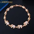 CWWZircons Gorgeous Cubic Zirconia Paved 585 Gold Color Lucky Elephant Charm Bracelets for Women