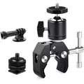 Metal Super Clamp with 360° Double Ball Head Magic Arm Clamp with 1/4" 3/8" Hole for DSLR Camera