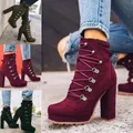 Women Platform Rivet Ankle Boots Female Retro High Heels Autumn Fashion Sexy Lace-Up Pumps Ladies