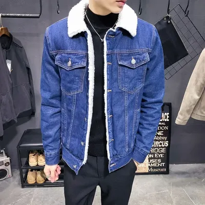 New Male Thick Warm Denim Coats Large Size Wool Liner Black Jean CoatsMen Winter Denim Jackets Light