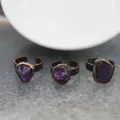 Irregular Raw Amethysts Nugget Adjustable Ring Healing Crystal Purple Quartz Finger Ring For Women