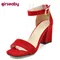 Girseaby Sexy Pumps for Women High Heels Open Toe Flock Thick Buckle Bridal Party Office Shoes Plus