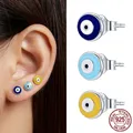 WOSTU 1 pieces 925 Sterling Silver Guardian Eye Stud Earrings Enamel Stud Earrings For Women Fashion