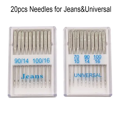 20Pcs Sewing Machine Needles Jeans Universal Regular Point 70/10 80/12 90/14 100/16 Sewing Needle for Sewing Machine Accessories
