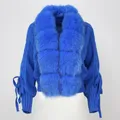 Luxury 2023 Winter Women Casual Real Fox Fur Collar New Fashion Short Warm Loose Knitted Jacket with
