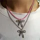 Vintage Bowknot Pendant Pink Rope Chain Necklace For Women Gothic Hip Hop Bow Neck Fashion Y2k EMO