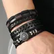 2023 New Trendy Compass Mens Leather Bracelets Black 4pcs/set DIY Hand Woven Bracelet for Men Male