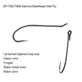 100pcs Eupheng EP-TMC7999 Salmon Steelhead Wet Fly Fishing Hook Black Nickle Up-turned Tapered Loop