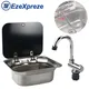 RV Camper Stainless Steel Hand Wash Basin Sink With Folded Faucet Tempered Glass Lid Washbasin for