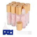 12/24pcs 10ml Glass Roll on Bottles with Pink Natural Gemstone Roller Ball for Essential Oil Liquid