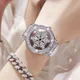 UTHAI L58 Watch For Women Light Luxury Leather Strap 360 Degrees Rotary Snowflake Hollow Diamond