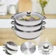 11" 3 Tier Large Steaming Cooker Steamer Stainless Steel Food Veg Pot Sets W/Glass Lid