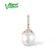 VISTOSO Authentic14K 585 Rose Gold Pendant For Women Sparkling Diamond Fresh Water White Pearl