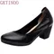 GKTINOO 2024 Leather OL Women Shoes Thick Med Heels Lady Office Work Shoes Spring Autumn Shallow