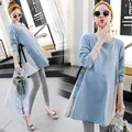 Korean Fashion Cotton Maternity T-shirt Casual Clothes for Pregnant Women Long Sleeves Pregnancy