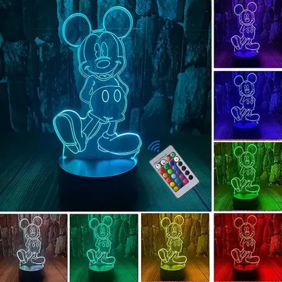 Disney Cartoon 3D Night Light Minnie Mickey Mouse Acrylic Touch Light 16 colors Lamp Bedroom