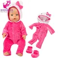 Doll Clothes for 43cm Born Baby Doll Rompers Pink Fur Unicorn Pajama Set for 17 Inch Baby Doll