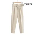 TRAF ZR High Street Chic and Elegant Woman Pants with Belt Y2k Vintage Trousers Harajuku Cropped