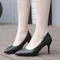 New Comfortable Genuine Leather Women Black White Wedding Shoes Bride Low Med Thin High Heels Office
