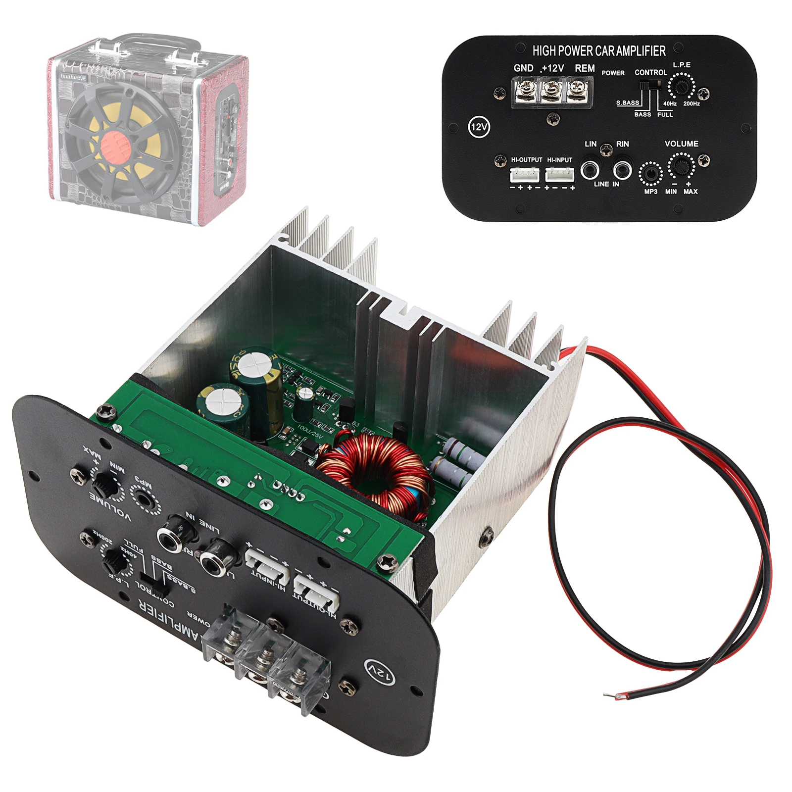 12V 150W Black Universal Powerful Bass Subwoofer Car Audio High Power Amplifier Board for 6 / 8 /10 Inch Car Subwoofer