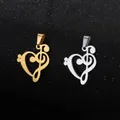EUEAVAN 1pc Music Note Heart of Treble and Bass Clef Stainless Steel Pendant Charms Necklace