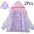 Girl's 3-in-1 Detachable Trench Coat Teenager Gradient Down Jacket Autumn Winter Windproof Children