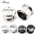 Alisouy 2PCS Stainless Steel Screw Cap Nut Cross Round Ear Gauges Tunnel Plug Expander Stretcher