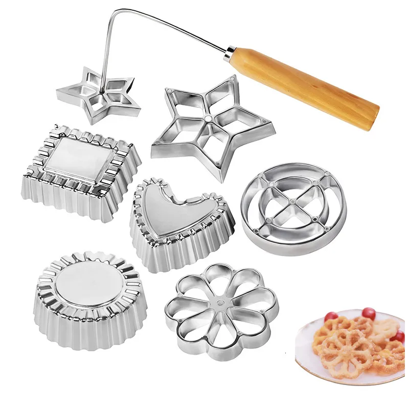 Guss-Rosetten-Eisenform-Set, 2/4/7-teilig, Bunuelos-Form mit Griff, Timbale-Gebäckwerkzeuge, Achappam Cookie Maker Image