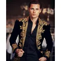 Shiny Sequins Men's Suits Embroidered Shawl Lapel Groom Wedding Tuxedos 2 Pieces Sets Male Prom