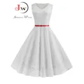 Frauen Sommer Kleid 50S 60S Elegante Vintage Spitze Kleid Robe Ärmel Party Casual Weiß Midi Vestidos