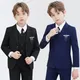 Children Formal Slim Fit Black Navy Suit Set Children's Piano Performance Wedding Party Dress Kids